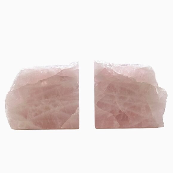 Pink Crystal Bookends Solid Natural Rose Quartz Short Heavy Bookends 6+ lbs (LS) - Picture 1 of 16